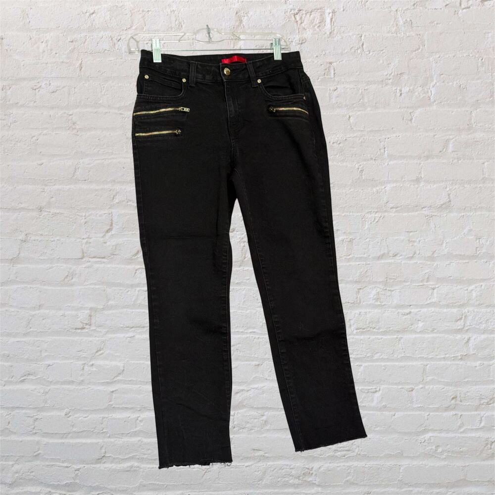 Jennifer Lopez‎ Capri Mid Rise Jeans Size 8 Black Gold Zipper 28x24